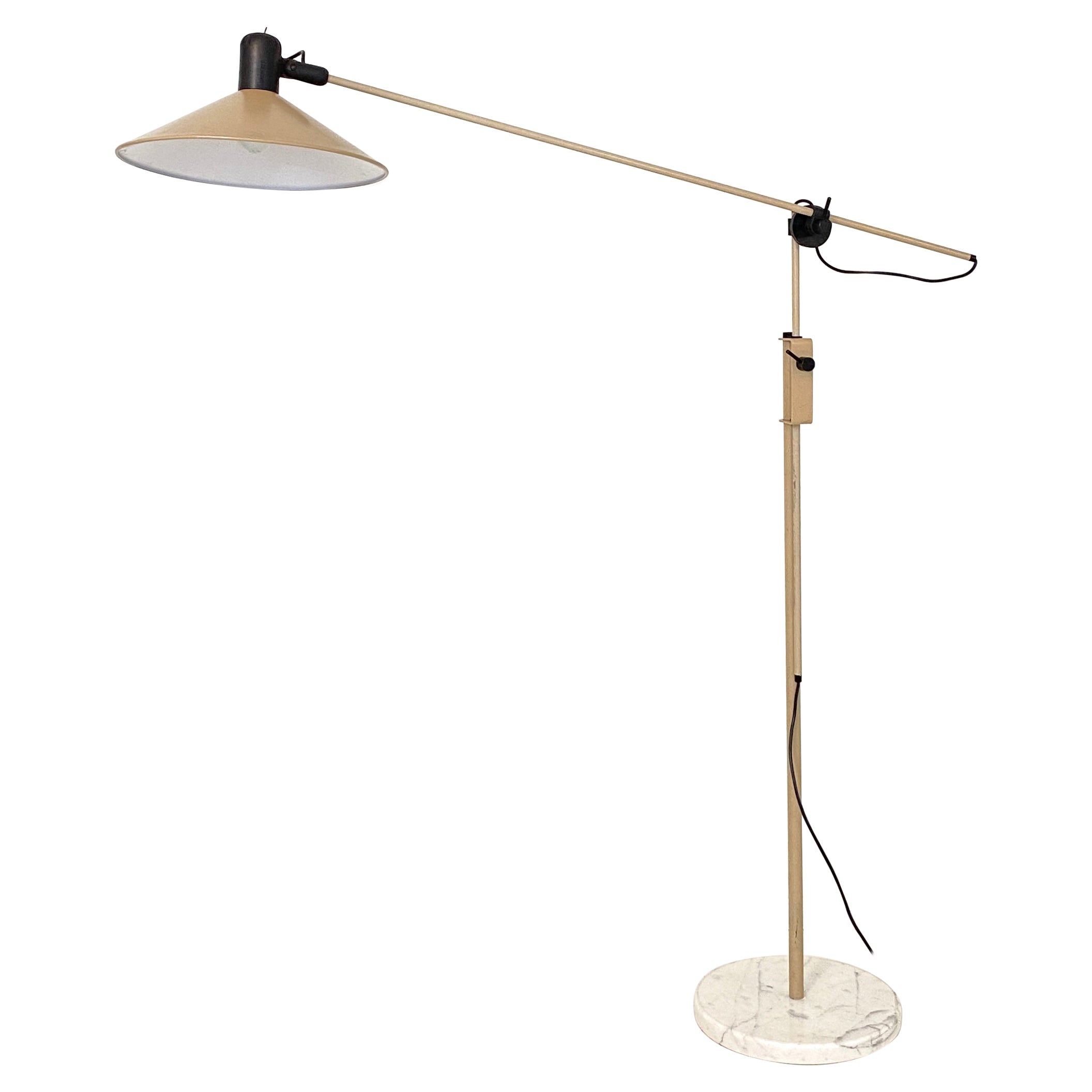 Midcentury Stilnovo Style Italian Floor Lamp Three-Arm Brass and Marble ...