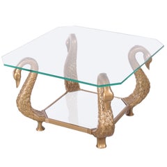 Vintage Italian Coffee Table with Golden Swans 1970s