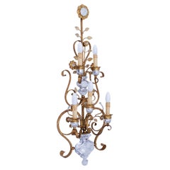 Very Large Wrought Iron Wall Lamp Offset with Glass Crystals by BF Italy