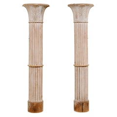 French Pair Column-Style Architectural Up-Lit Wall Sconces, 19th C