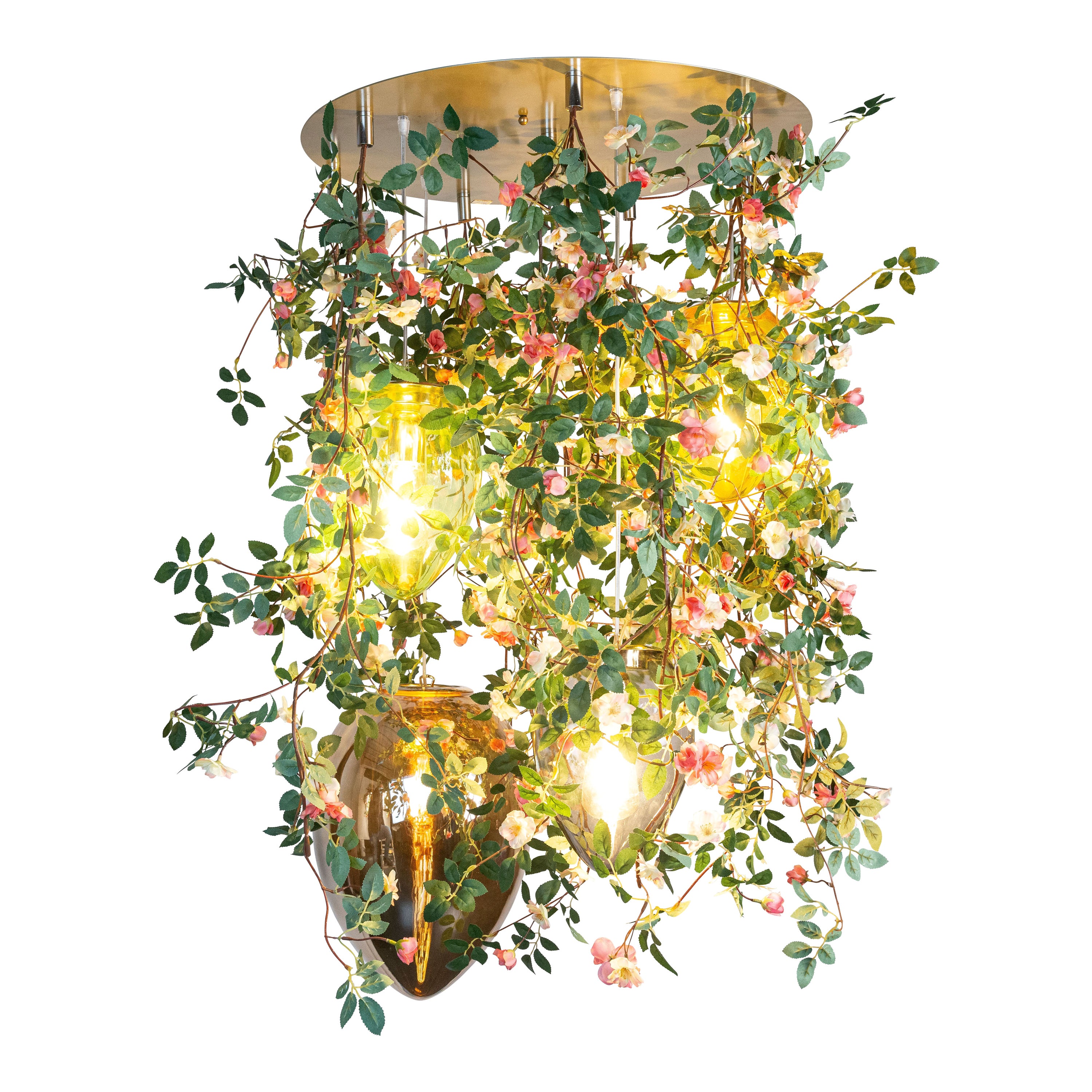 Flower Power Romantic Roses + Crystal Egg Lamps Chandelier, Venice, Italy For Sale