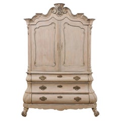 Early 19th C. Dutch Bombé Cabinet w/ Ornately Carved Pediment Top & Shapely Body