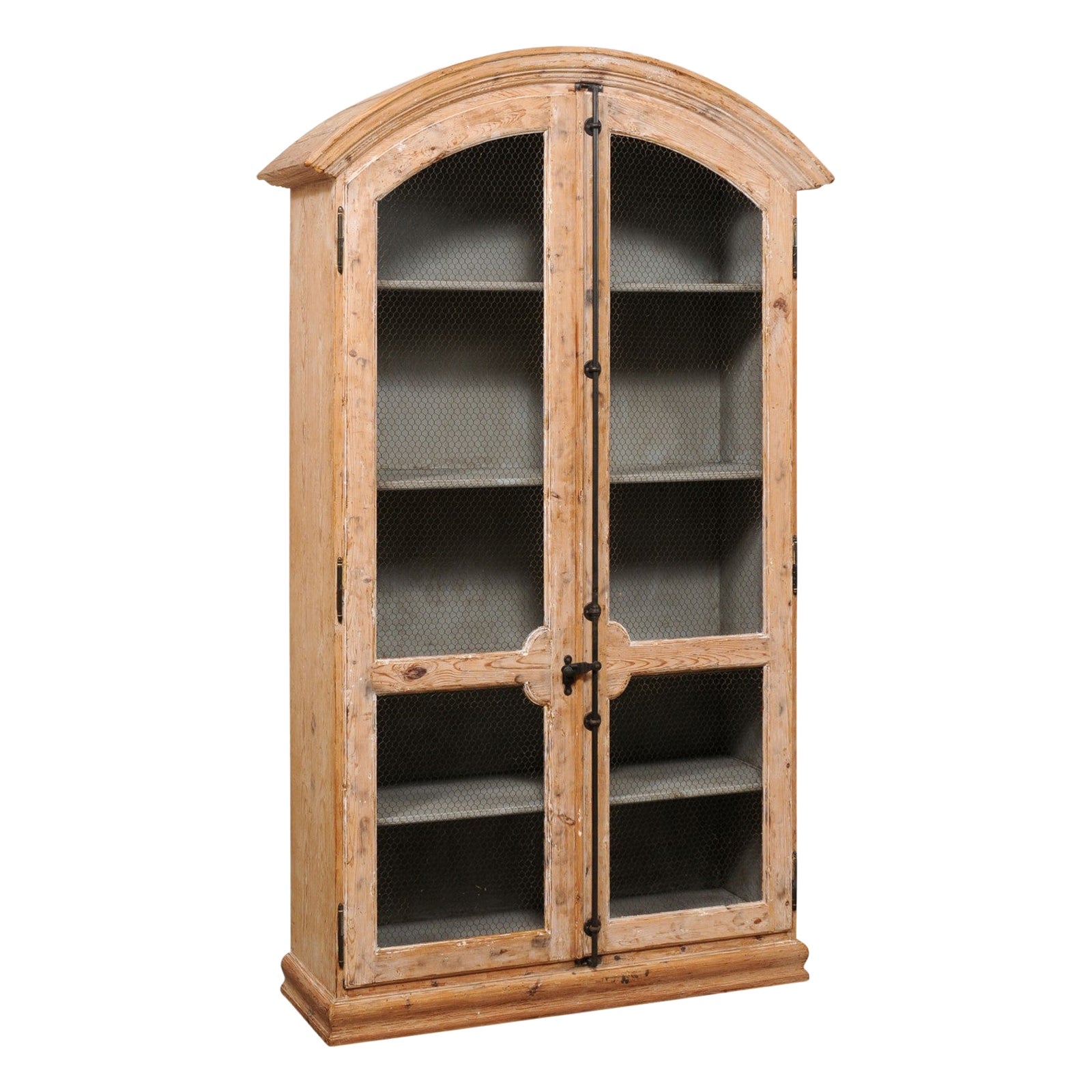 Tall French Two-Door Display Cabinet w/ Nicely Arched Top and Wire Front Doors