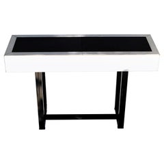 Vintage Willy Rizzo Style Expendable Steel Chrome Bar Console Table Black Glass Italy 70