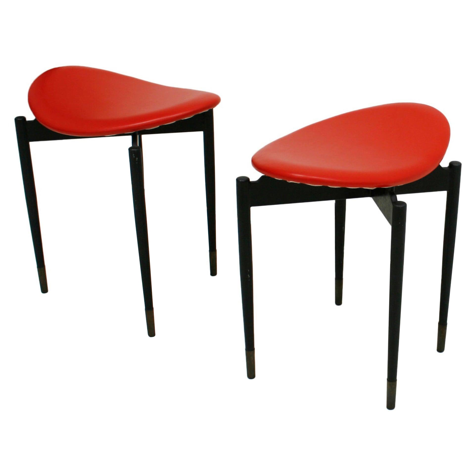 Midcentury Set of Two "Lutrario" Stools Designed by Carlo Mollino, Italy, 1959 For Sale