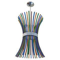 Italian Mid-Century Modern Multicolored Murano Chandelier with Curved Rods 1970s