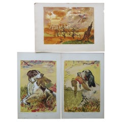 Ensemble de 3 séries de sérigraphies colorées Marie R. MacPherson, chiens de chasse et oiseaux, années 1950