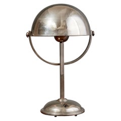 Felix Aublet Style Nickel-Plated Table Lamp with Rounded Shade, France 1930's