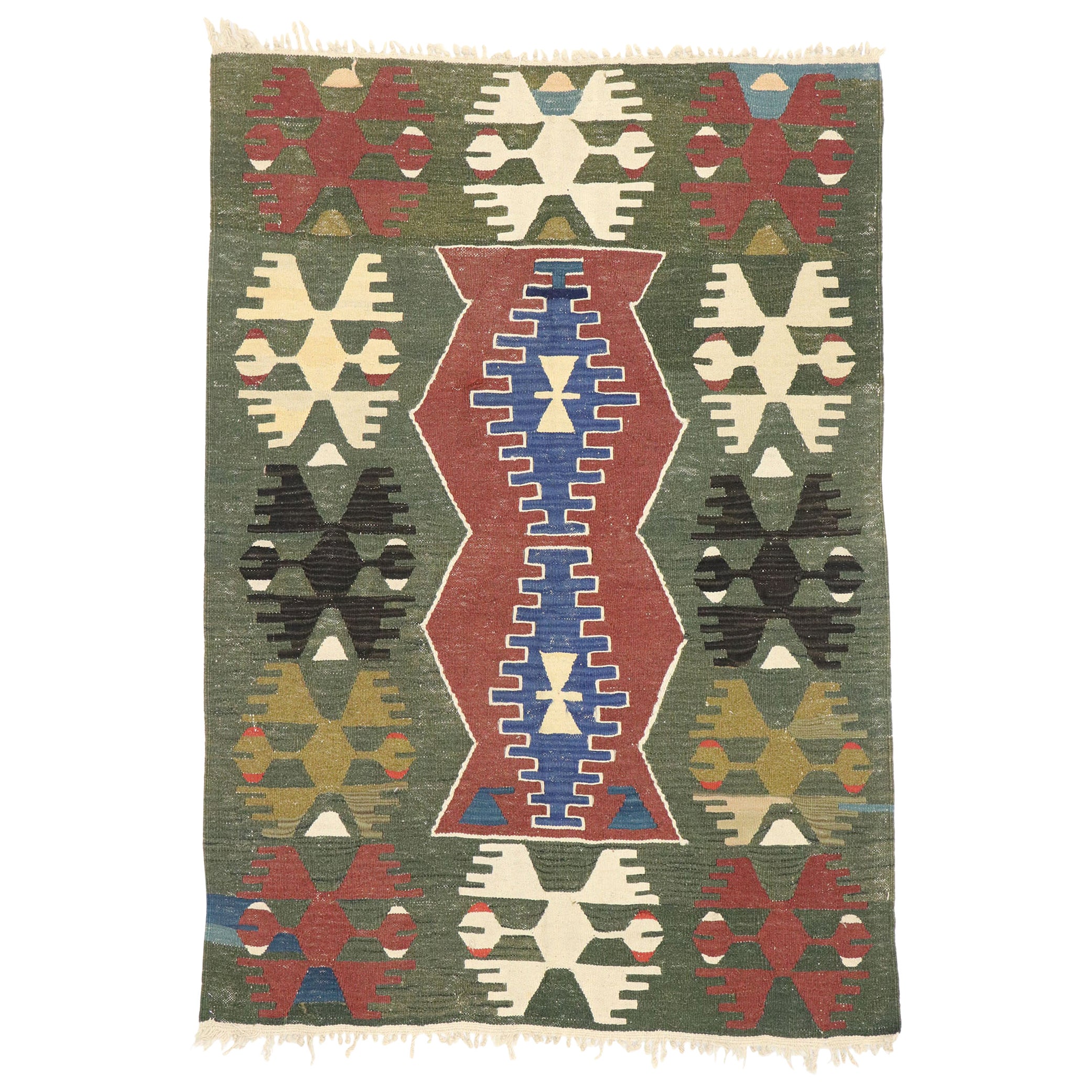 Vintage Persian Shiraz Kilim Rug, Earthy Southwest Meets Modern Tribal Style For Sale
