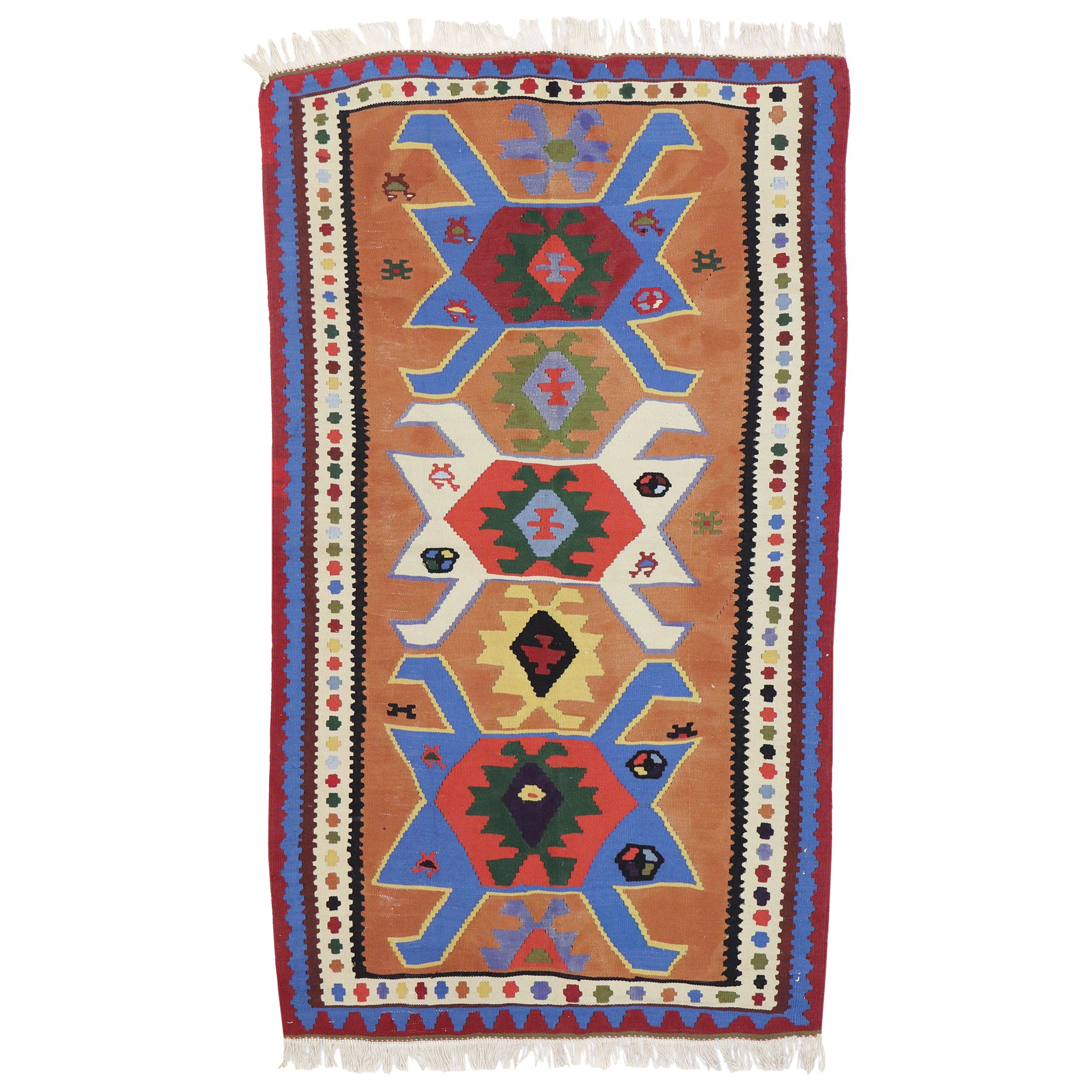 Vintage Persian Shiraz Kilim Rug with Tribal Style For Sale