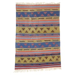 Distressed Vintage Persian Shiraz Kilim Rug with Rustic Tribal Style