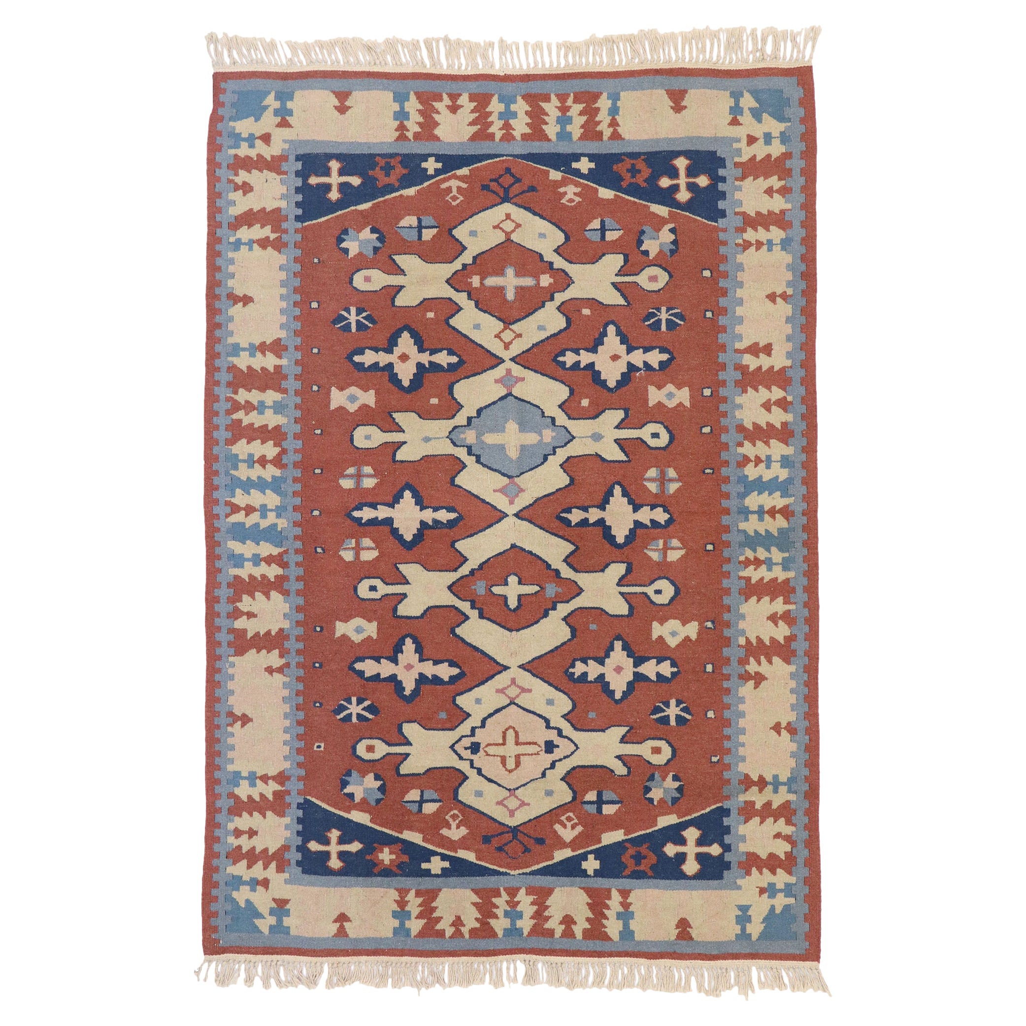Vintage Persian Shiraz Kilim Rug with Rustic Tribal Style For Sale