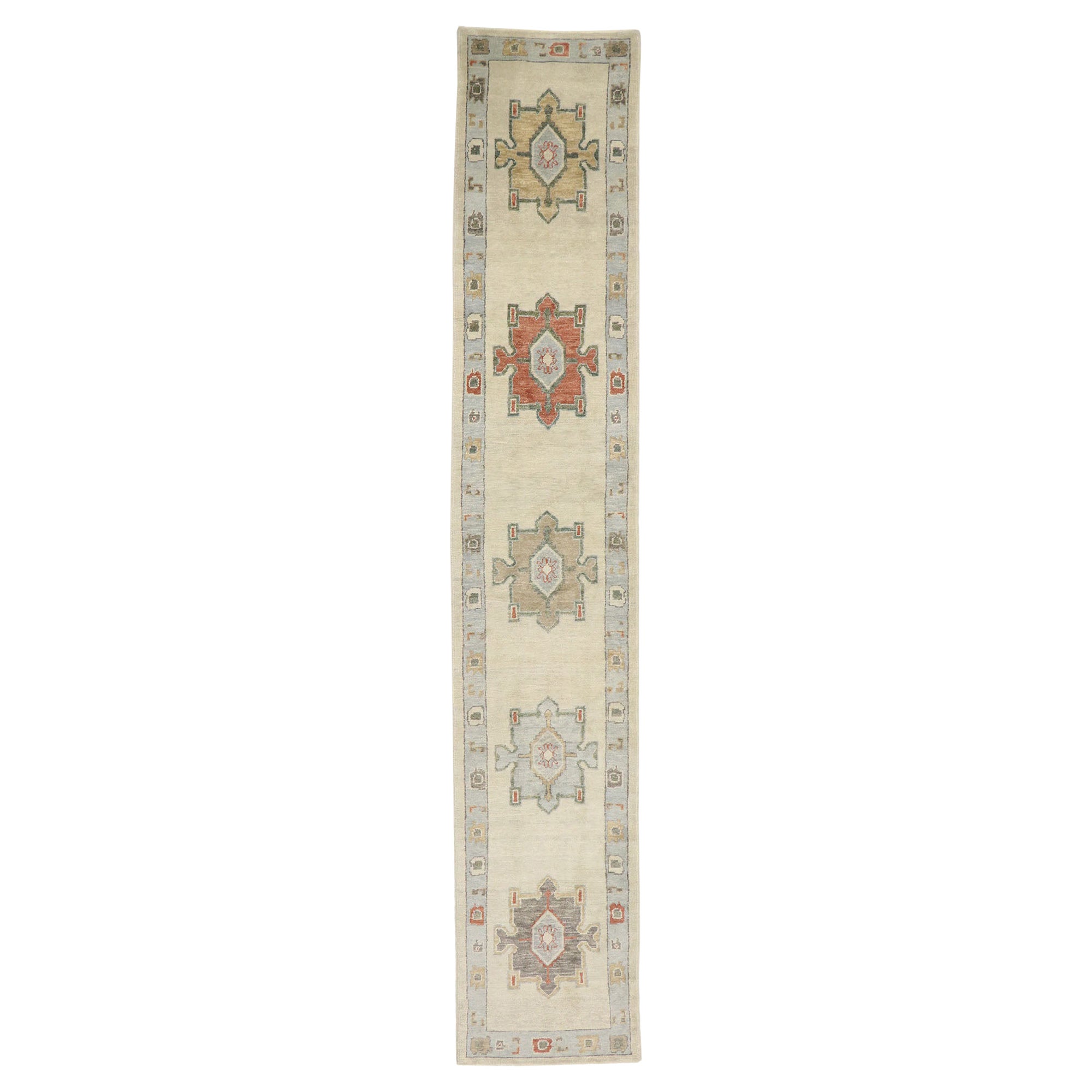 New Contemporary Turkish Oushak Runner with Modern Transitional Style For Sale