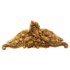 19th Century French Louis XV Carved Giltwood Crest with Fruit and Floral Decor