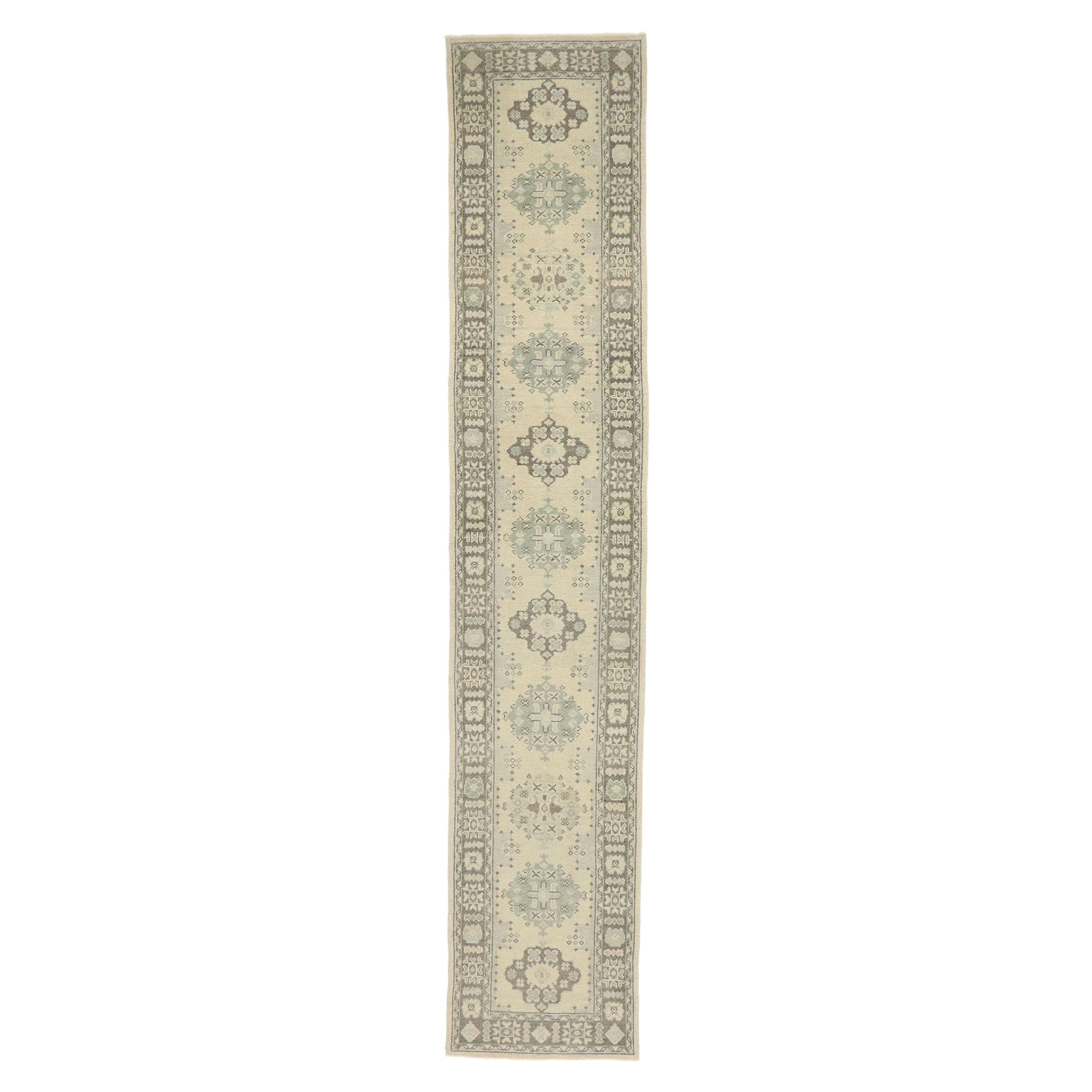 New Contemporary Turkish Oushak Runner with Modern Transitional Style For Sale