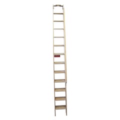 Solid Oak Wood Library Ladder with Wood Handrail