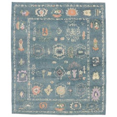 New Colorful Teal Contemporary Turkish Oushak Rug with Modern Style
