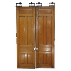 Wood Double Pocket Doors w/ 6 Panes & Original Wheels, Circa 1900