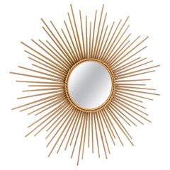 French Chaty Sunburst Mirror Gold Iron Wall Mirror Mid-Century Modern