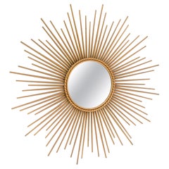 Miroir mural en fer doré de style français Chaty Sunburst, mi-siècle moderne