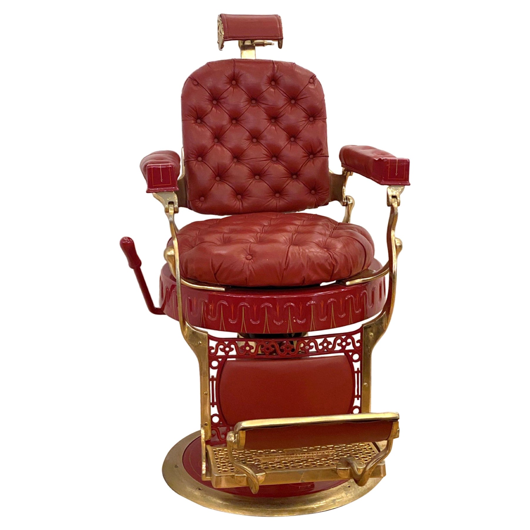 Berninghaus Hercules Red Barber Chair with Custom Detailing Restored