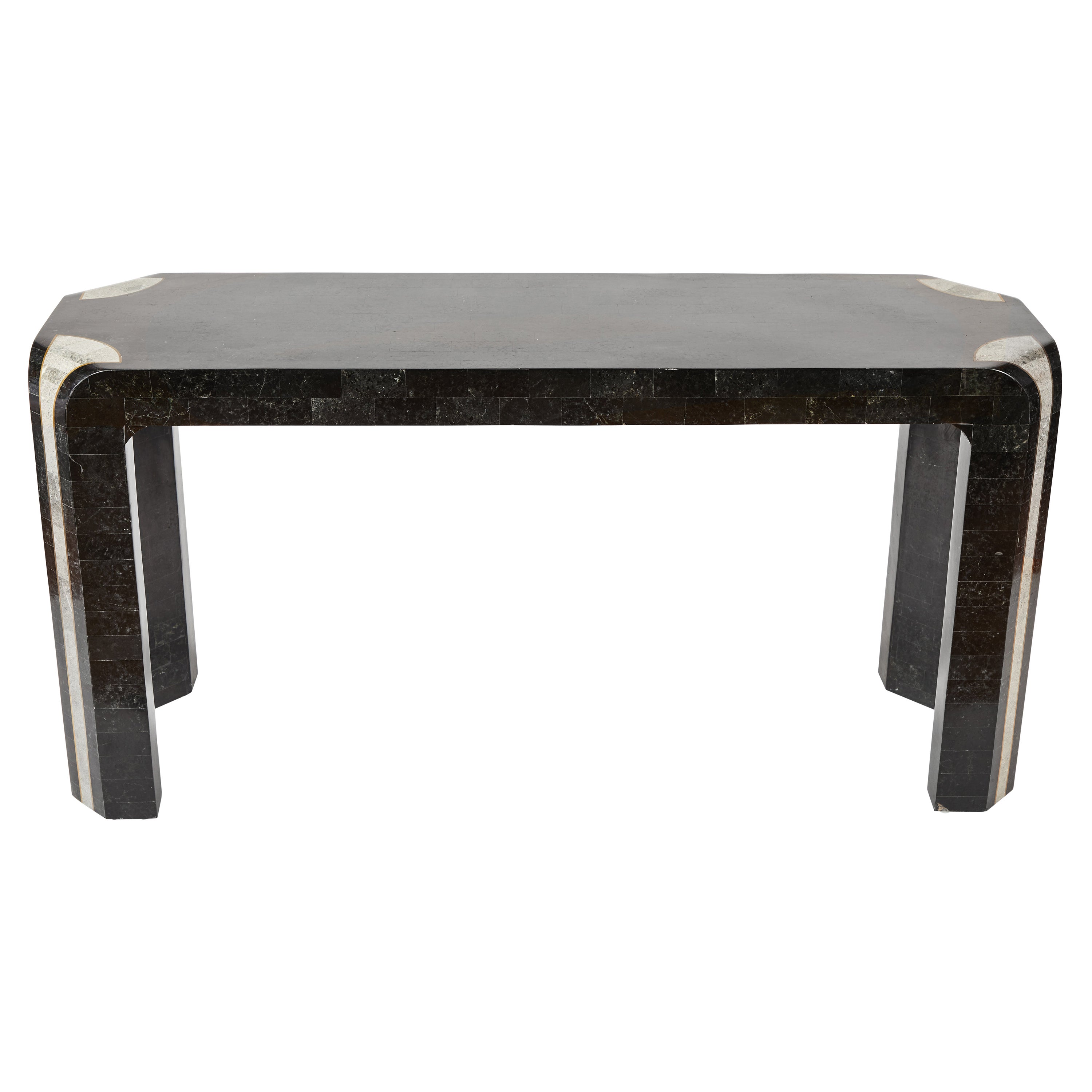 Waterfall Marble and Inlaid Brass Console Table