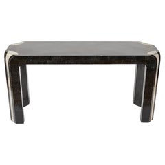 Waterfall Marble and Inlaid Brass Console Table