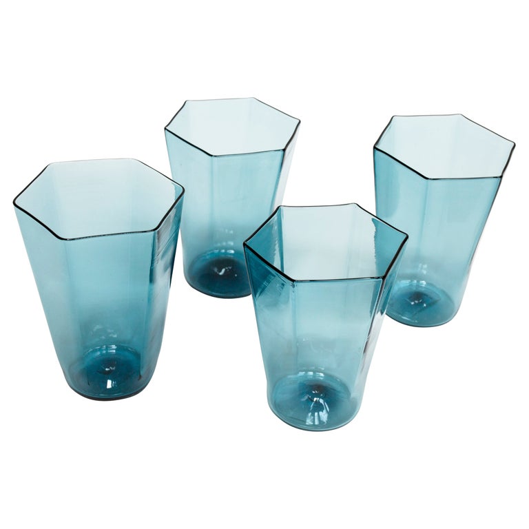 Zev Glass Blue Hex Drinking Glasses for JG Switzer For Sale at 1stDibs |  hex glasses