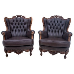 Set of Leather Armchairs, Western Europe, Mid-19th Century xx Century
