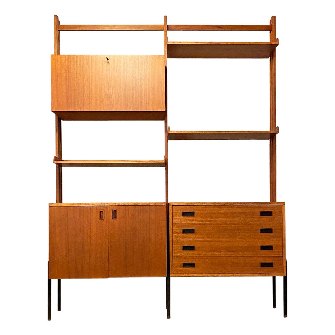 MidCentury Modern Backless Low Profile Teak Bookcase with Tapered Legs