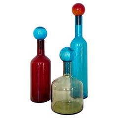 Set of Three Murano Multicolored Blown Glass Bottle Vases Italian Modern, 2000s