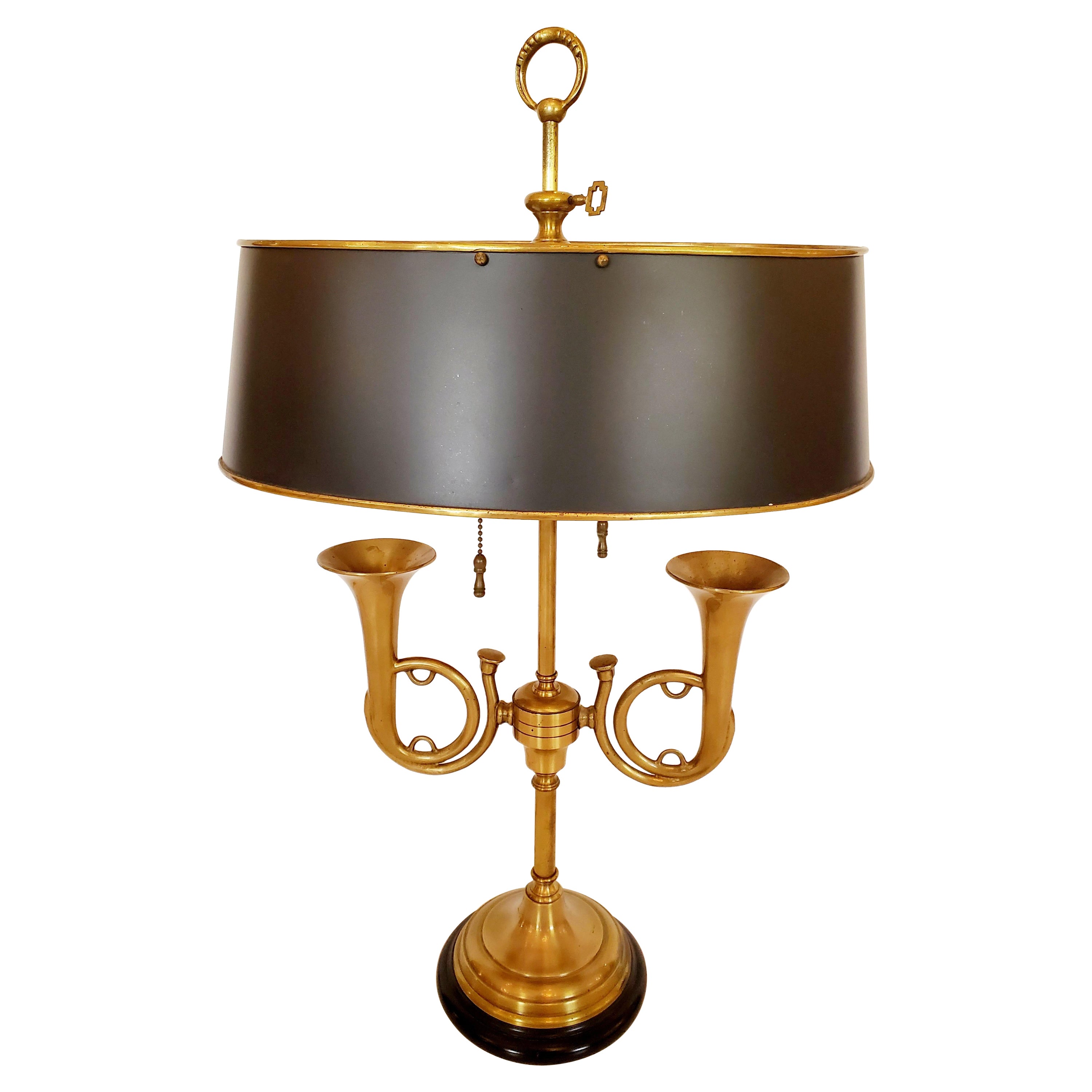 Classic Horn Motife Brass Table Lamp For Sale