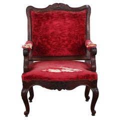 French Carved Walnut Period Louis XV Armchair Fauteuil