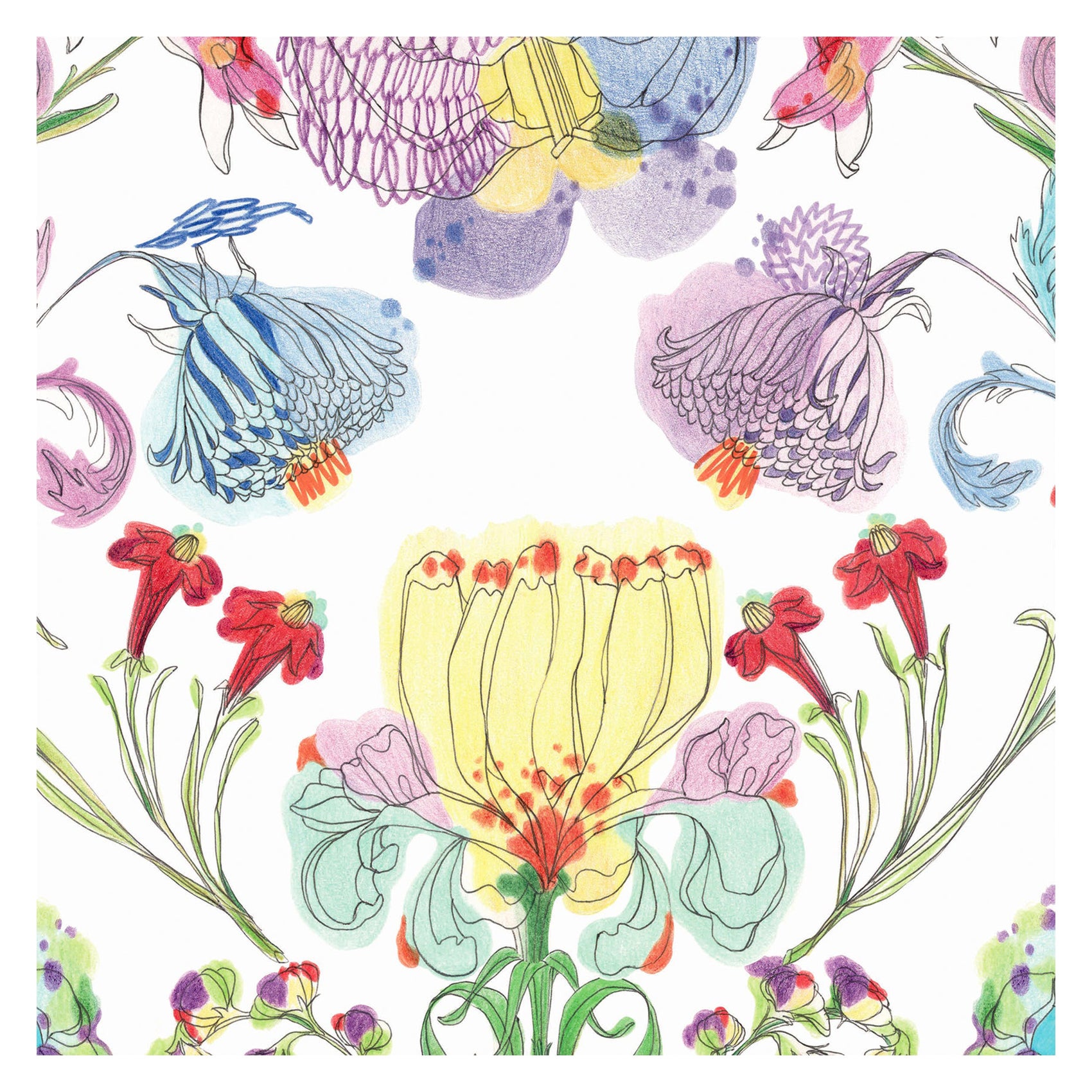 Revêtements muraux floraux contemporains multicolores The Grandma's Garden en vente