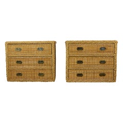 Vintage Rattan Commodes Set of 2