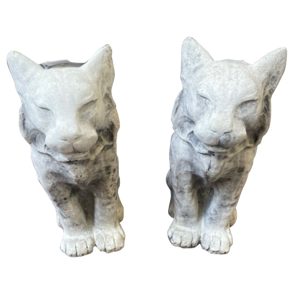 20thc Pair of Cement Lynx Garden Ornaments