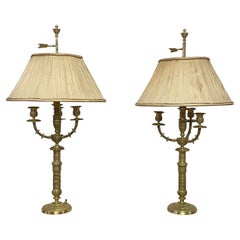 Pair of French Empire Brass Candelabra Lamps, 19th Century