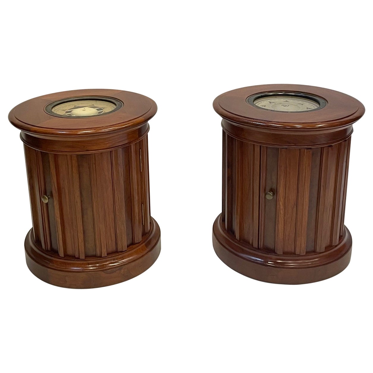 Nautical Rare Pair of Compass Adorned Mahogany End Tables Nightstands