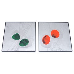 2x peintures murales uniques en aluminium avec émail de Jung, 1977, Allemagne