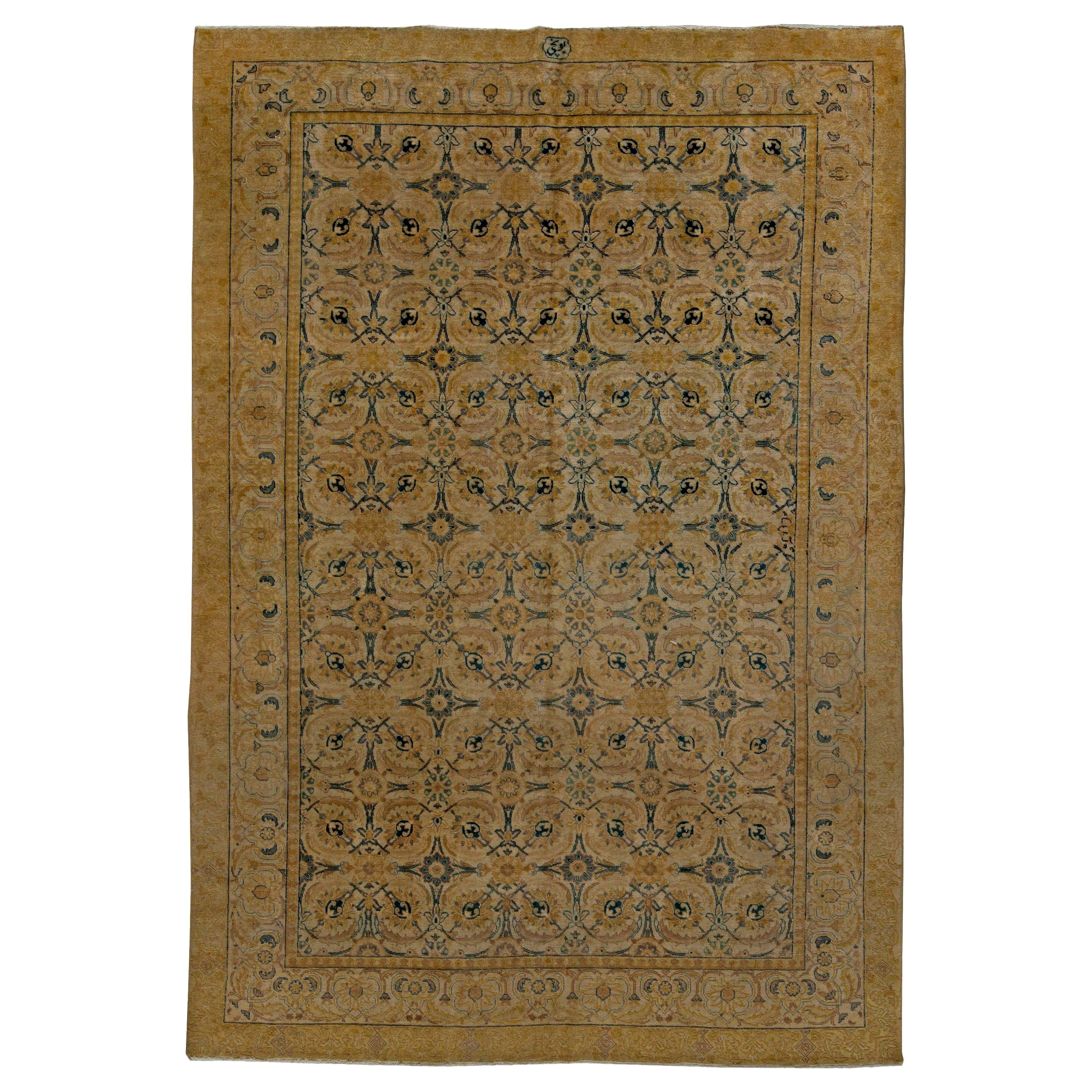Antique Persian Tabriz Hand Knotted Wool Rug For Sale