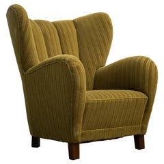 Mogens Lassen Style Danish 1940s Lounge or Club Chair in Green Mohair Fabric