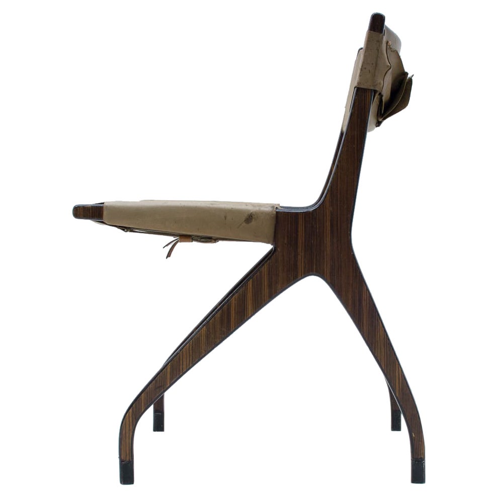 Chaise italienne en bois avec tapisserie en cuir, années 1960