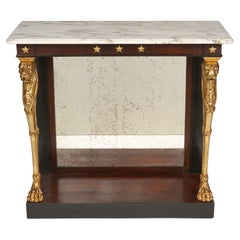 Regency Rosewood Egyptian Revival Marble Top Giltwood Lion Leg Console Table