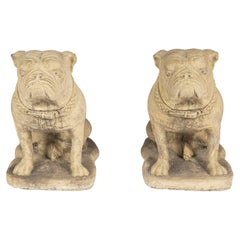 Retro Pair of 20th Century Cast Cement English Bulldogs