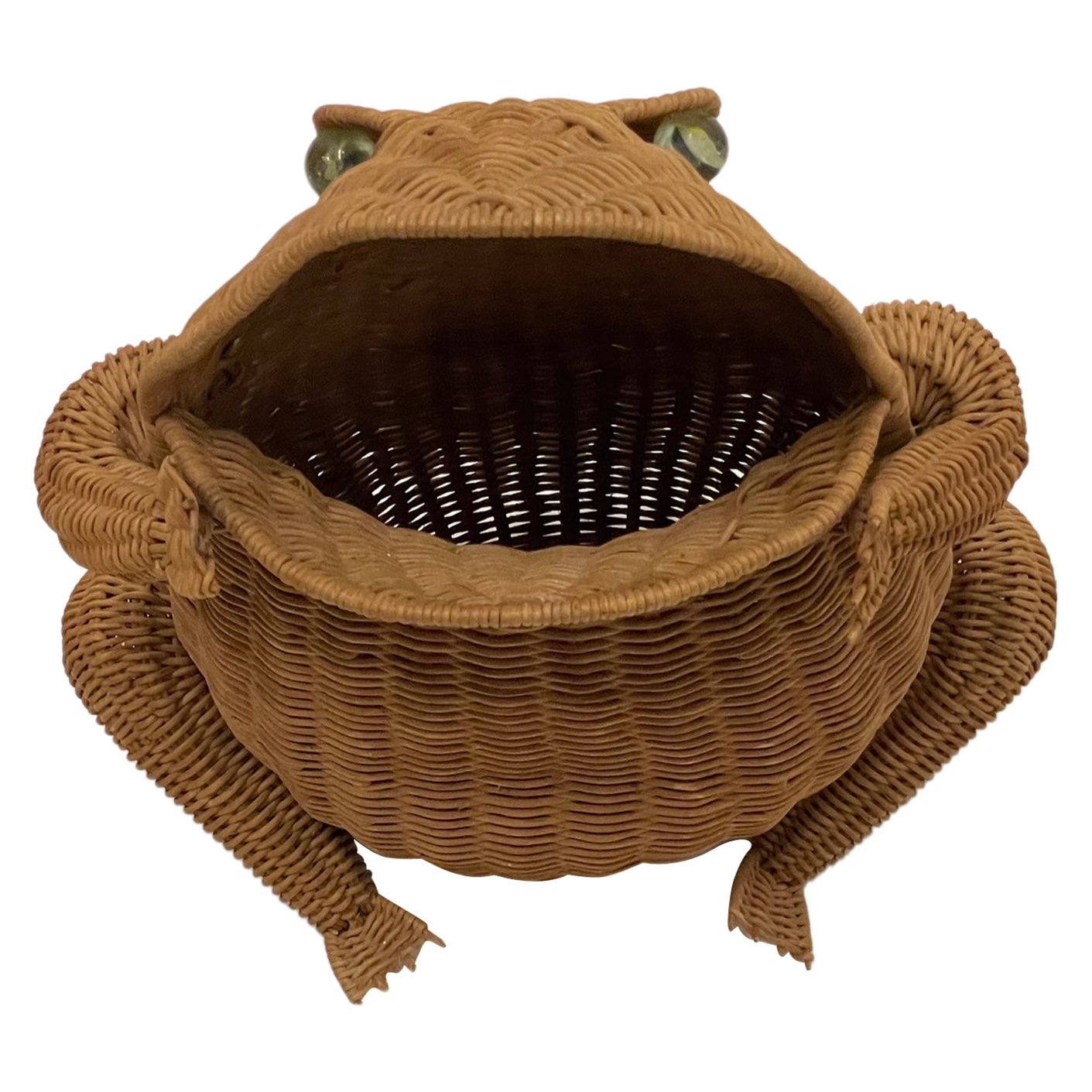 Whimsical Vintage Wicker Frog Magazine Holder For Sale