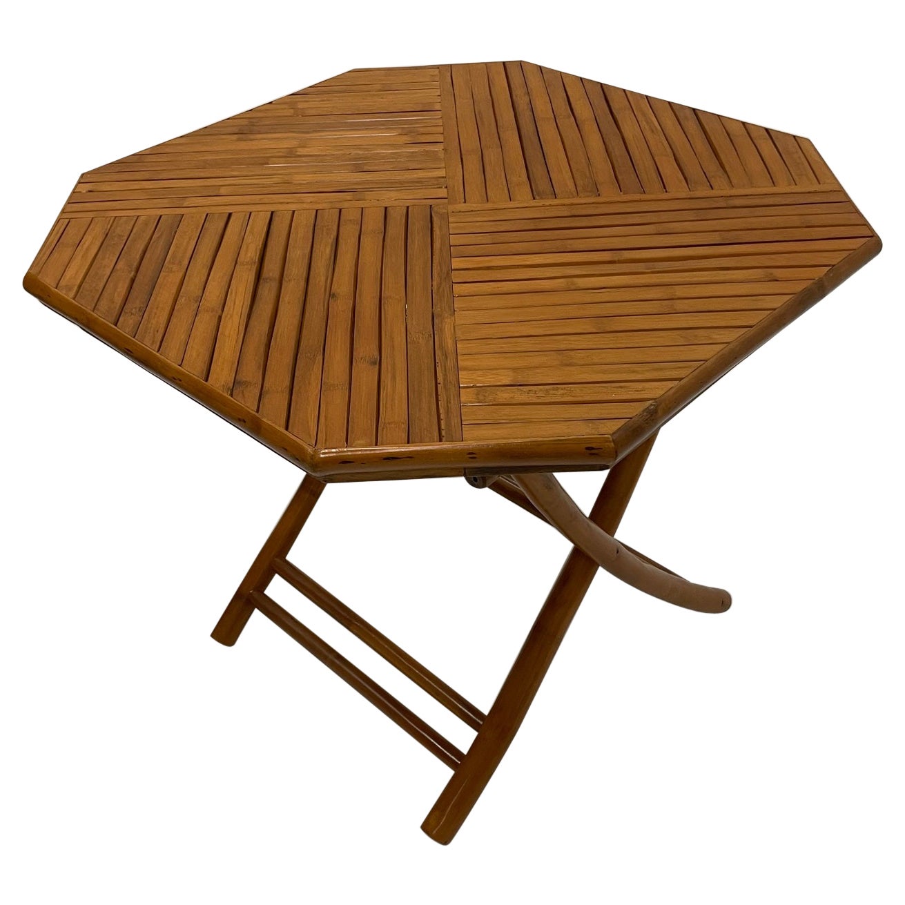 Stylish 8 Sided Folding Bamboo Breakfast or Center Table For Sale
