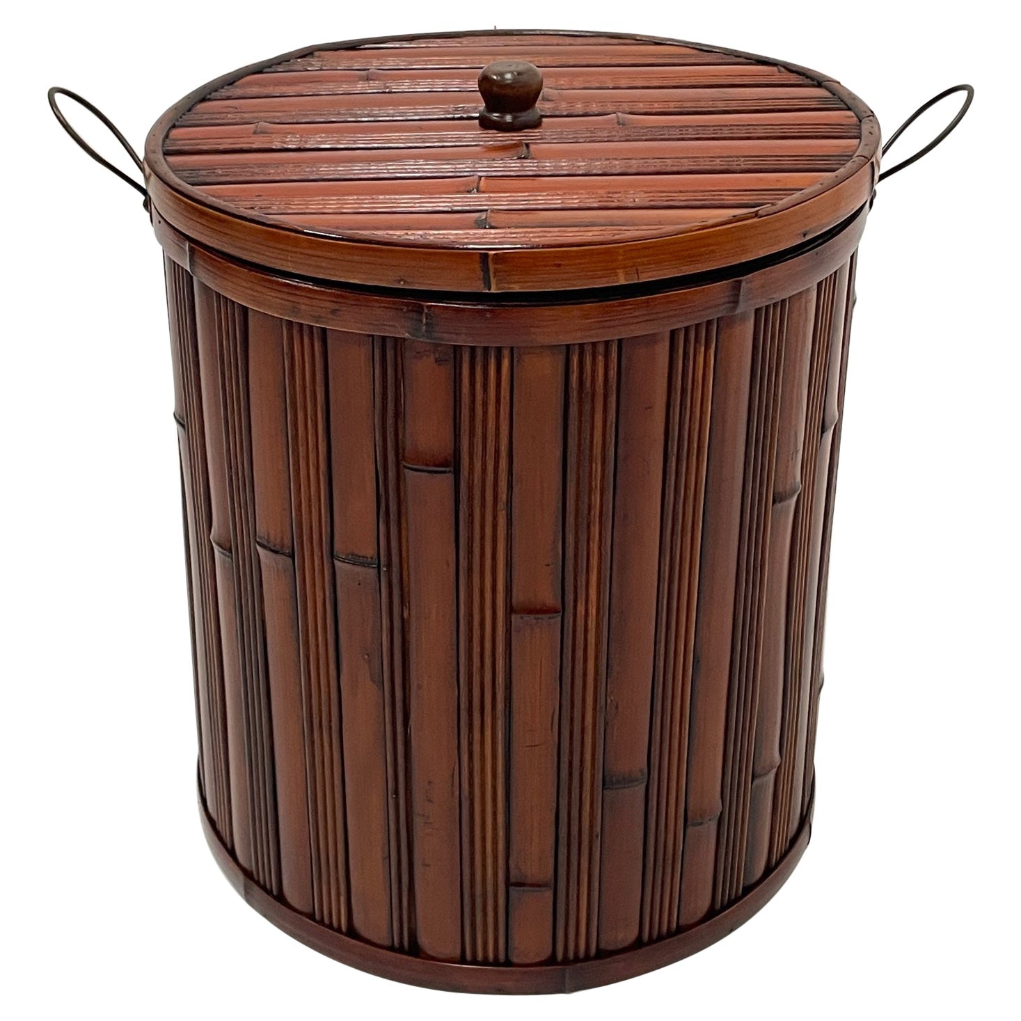Handsome Bamboo Container Hamper with Metal Handles