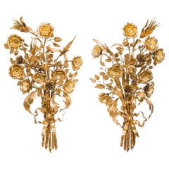 Pair of Iron and Gold Leaf Sconces, France, circa 1910