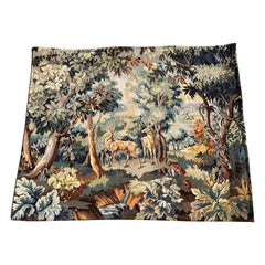 Vintage Mid-Century Flemish Woven Deer Tapestry Titled "La Verdure aux Cerfs"