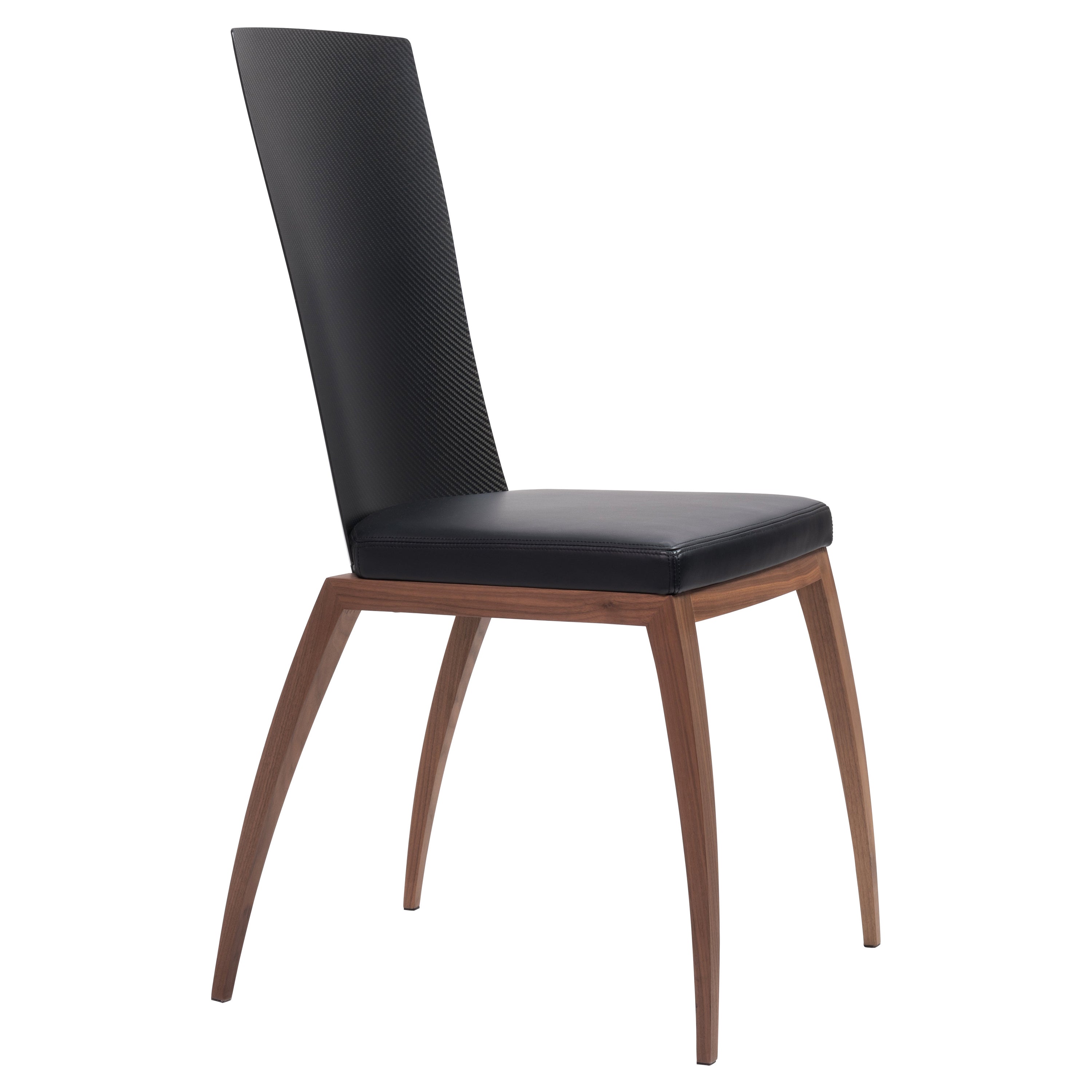 Fibra Chair, Design Chair in Carbon Fiber and Canaletto Walnut, Made in Italy